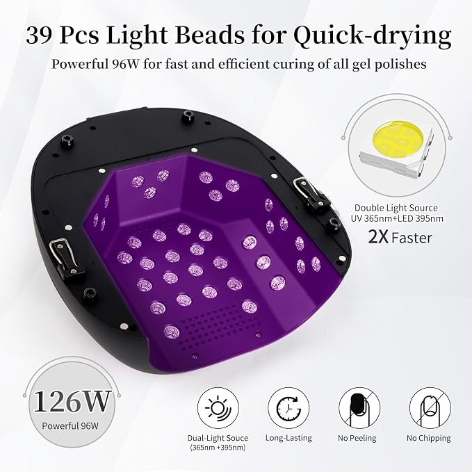 126W Rechargeable UV LED Nail Lamp, Portable Cordless Nail Dryer with Auto Sensor and 4 Timer Settings, Professional Curing Lamp for Gel Polish and Salon (Black)