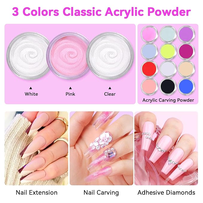 SAVILAND Acrylic Nail Kit with U V Light Gift Set for Beginners Pros | Portable nail drill, practice finger , essential manicure tool, long lasting durable wear, prevents lifting and chipping