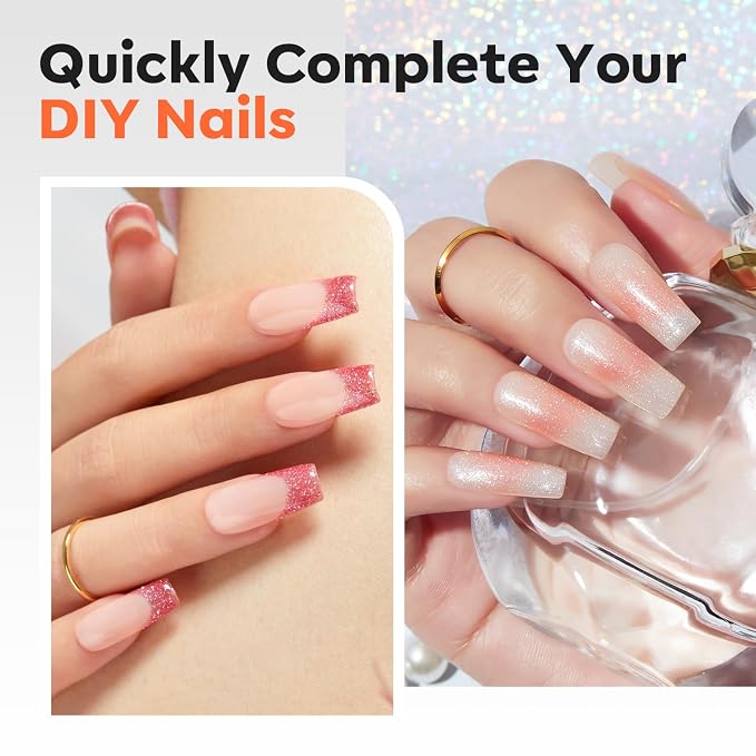 modelones Gel Nail Kit Square 240pcs 15sizes Apex Fake Nail Tips Glue Lamp