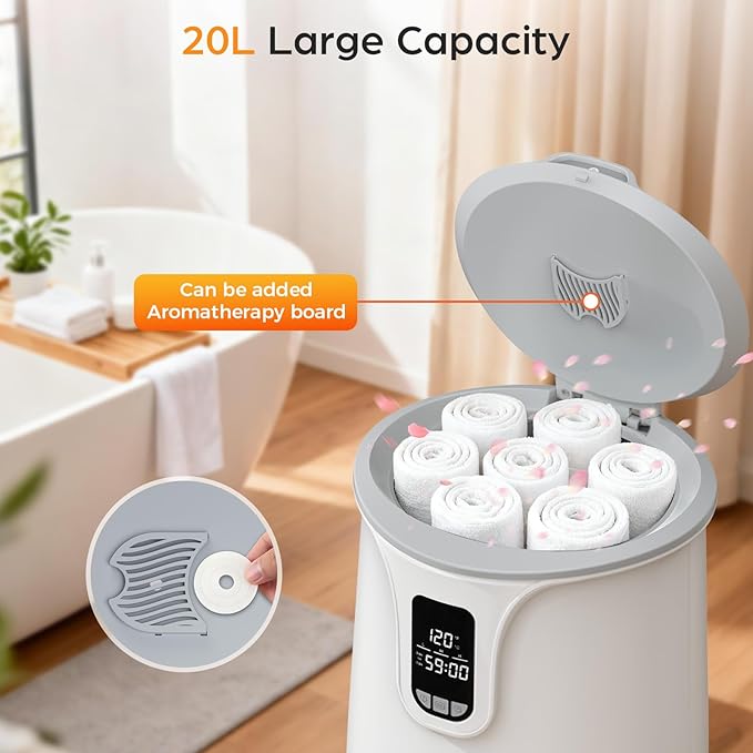 ZAFRO Luxury Towel Warmer Bucket - Smart Timed Hot Towel Warmers for Bathroom with LED Display, 24-Hour Delay, Auto Shut Off & Child Lock, Warms 3 Oversized Towels & Robes for Spa