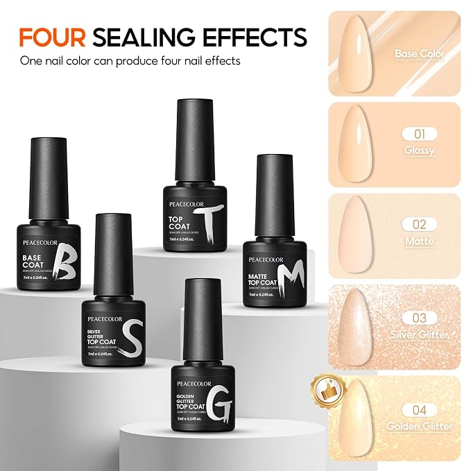 PEACECOLOR Gel Nail Polish Set 40Pcs, Gel Polish Kit 35 Spring Summer Colors with Base Coat Glossy Matte Glitter Top Coat White Nude Neutral Brown Pink Red Soak Off Nail Art Gifts for Women Home
