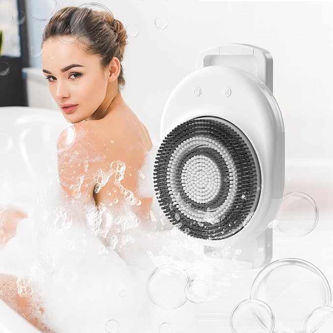Electric Body Brush, Wall-Mounted Body Brush with Soft Bristles, Rechargable Body Shower Brush for Cleansing, Brushing, Massaging, with Bath Brush Heads,Presents for Women Men Relaxation at Office