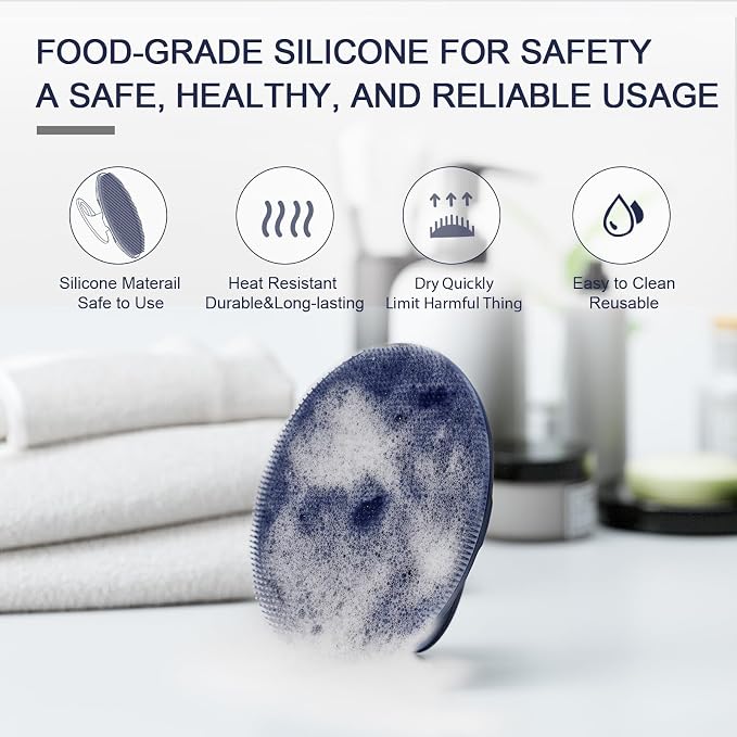 Silicone Body Scrubber, BEAUTAIL Gentle Exfoliating Brush on Sensitive Skin | Soft Shower Scrubber for Body, Hygienic Silicone Loofah, Bathroom Essentials Brush for Women, Men & Kids, 1-Pack, Blue