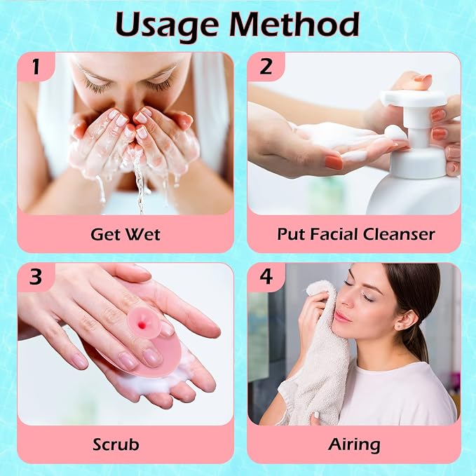Yokilly Silicone Face Scrubber Kit: 4 Pcs Exfoliator Skin Care Tool | 4 Pcs Manual Handheld Facial Cleansing Brush - Face Scrub Wash Brush with Soft Bristle - Face Cleansing Brush For Women