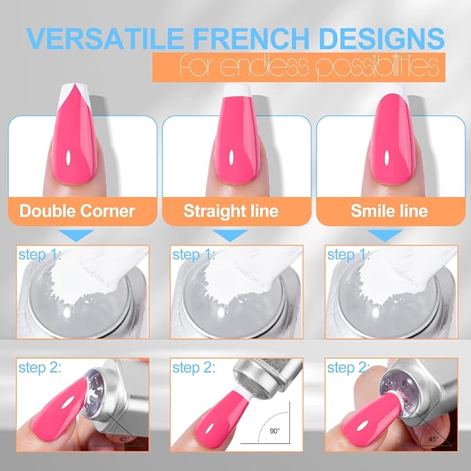 NXJ INFILILA French Tip Nail Stamp, 8 PCS Silicone Nail Art Stamper Head Suitable for Handheld UV Light for Gel Nails DIY Together with Gel Nail Polish Art Tips Printing Tool