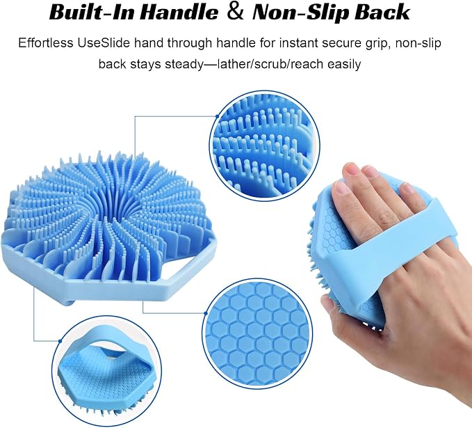 Silicone Body Scrubber Loofah Silicone Scrubber for Nourishing Non-Slip Handheld Cleansing Brush Mens Body Scrubber for Women Long-Lasting & Easy to Clean（Blue）