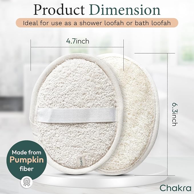 Chakra Fiber Exfoliating Loofah Pad Scrubber for Face and Body - Deep Cleansing Scrub Sponge, Essential Bath and Shower Accessory