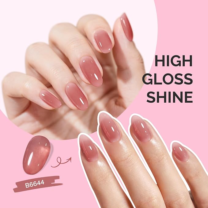 MelodySusie Jeweliver Jelly Gel Nail Polish, 0.5Fl.oz Mauve Sheer Pink Gel Polish Soak Off UV LED Light Cure Gift for Women Manicure Nail Art DIY at Home B6644