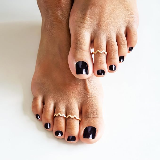 MelodySusie 32Pcs Semi Cured Gel Toe Nail Strips, Works with UV/LED Lamps | Black, Pedicure Stickers for Toes, Salon-Quality, Long Lasting, Easy to Apply & Remove