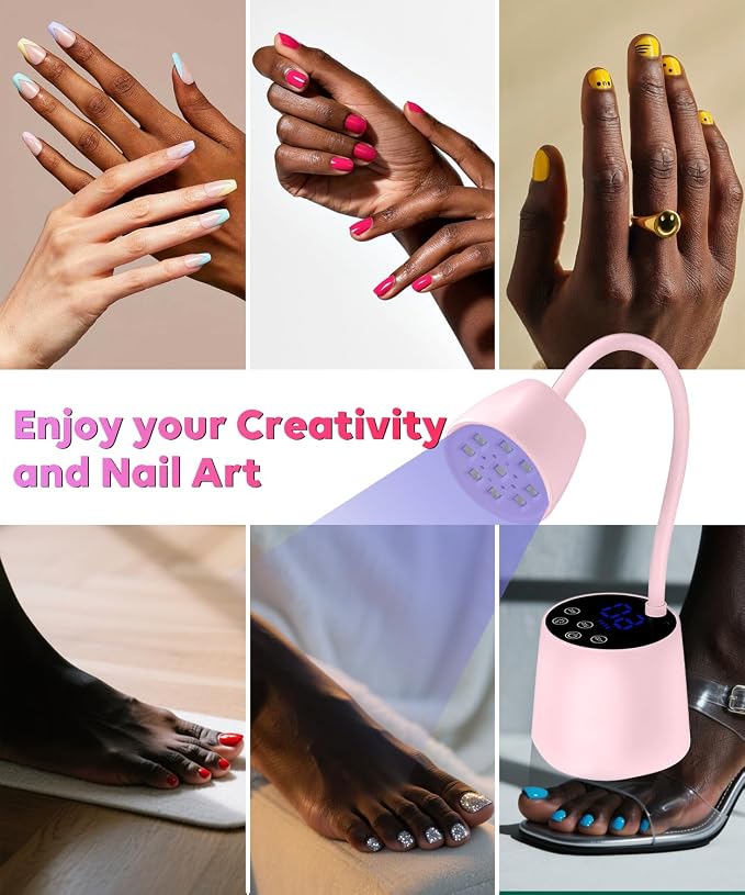 2 in 1 UV LED Nail Lamp for Gel Nails Polish, Flash Cure 27W Cordless Gooseneck Mini Nails Light, Quick Dryer with Timers Smart Sensor Ambient Lighting, Home DIY & Professiona