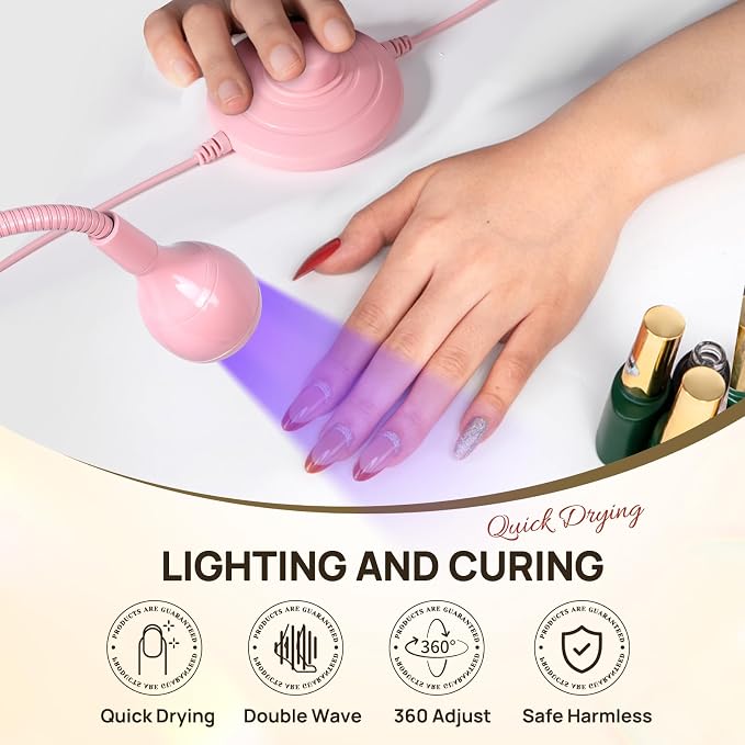 AORAEM UV LED Nail Lamp, Quick Drying UV Light for Gel Nails | LED Nail Cure Lamp, Flash Cure Light with Gooseneck and Clamp for Gel Nails, Foot Control, Pink