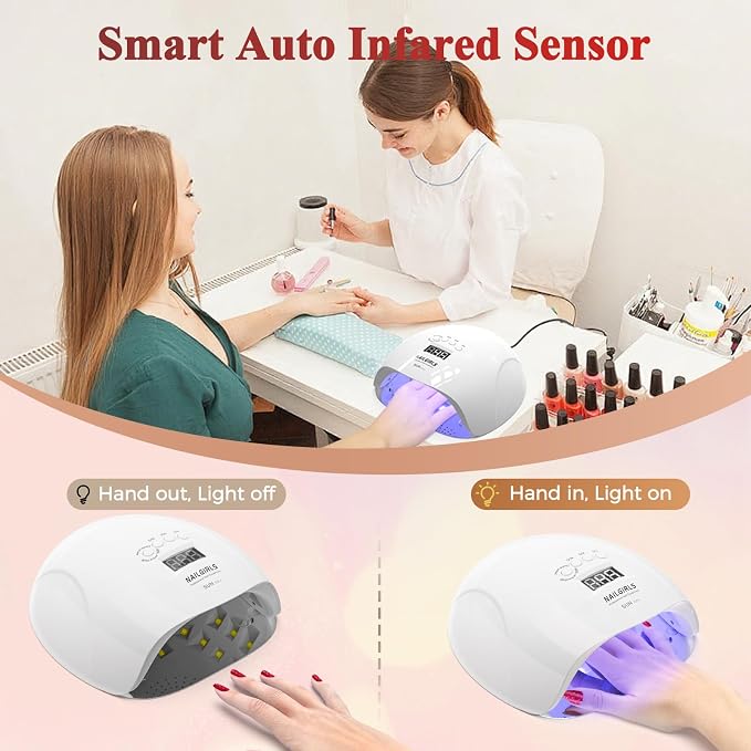 NAILGIRLS 150W UV LED Nail Lamp with Auto Sensor - Fast Curing Gel Polish Acrylic Nail Dryer, UV Nail Light 4 Timer Settings, 36 LED Beads and Automatic Sensor for Home Salon Use