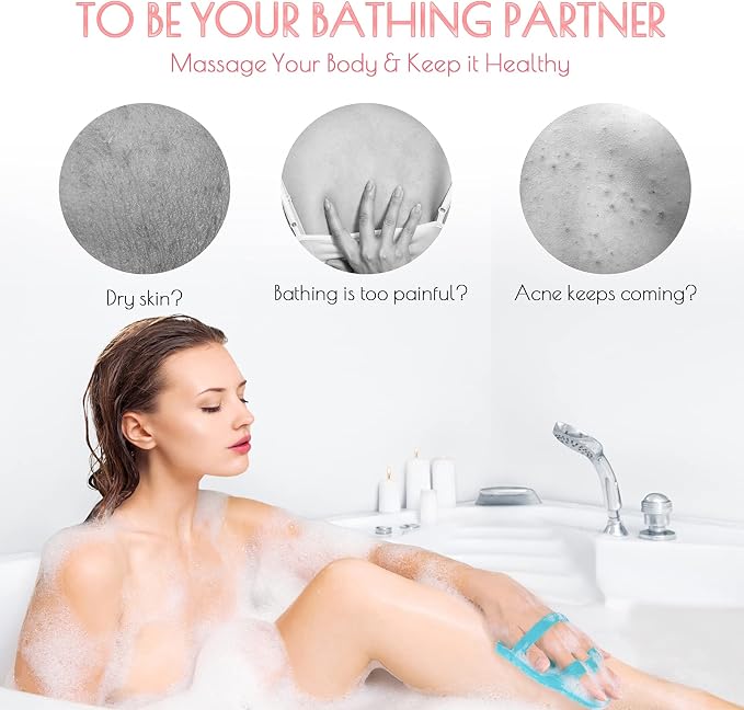 2 Pack Soft Silicone Shower Brush, Bath Exfoliating Skin Massage Scrubber | Body & Face & Short Hair Wash, Dry Skin Brushing Glove Loofah, Fit for Sensitive and All Kinds of Skin (Blue+Gray)