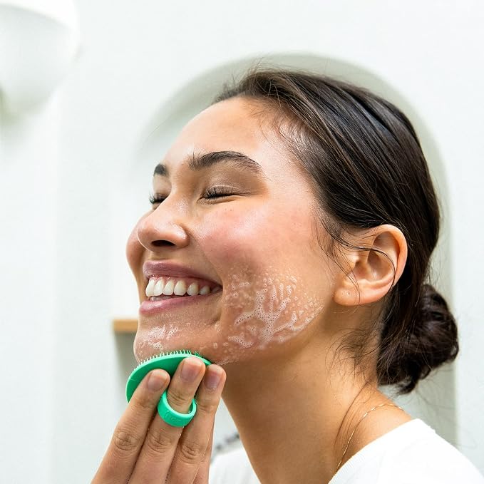 Boie USA Face Scrubber - Handheld Facial Tool, Deep Cleansing Exfoliating Facial Brush. Fights Acne with Gentle, Silicone-Like Bristles, Long Lasting, & Hypoallergenic (Yellow)