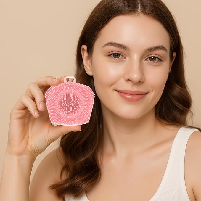 RamPula Face Scrubber, Silicone Exfoliating Brush for Men Women, Facial Cleansing Brush, Manual Waterproof Cleansing Skin Care, Blackhead Removing Pore Cleansing Massaging Face Brushes - Pink | Softening,Massage,Smoothening,Pores,Cleansing,Exfoliating