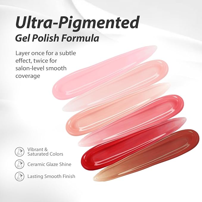 Makartt Jelly Pink Nude Red Gel Nail Polish Set 15ML: 6 Sheer Colors | Large Capacity, High-Gloss Shine, Transparente Effect, Milky Pink Nude Red, UV/LED Lamp Required, Home & Salon DIY