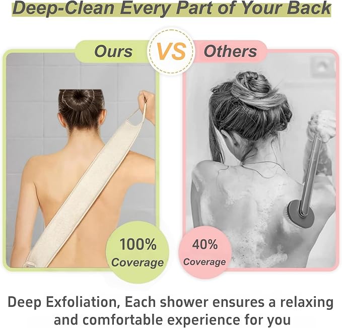 Natural Loofah Exfoliating Body Scrubber, 2-Piece Bath Set | Includes Loofah Back Scrubber + Loofah Sponge, Shower Loofah Scrubber for Men & Women, to Clean Body Deeply, Invigorate Skin