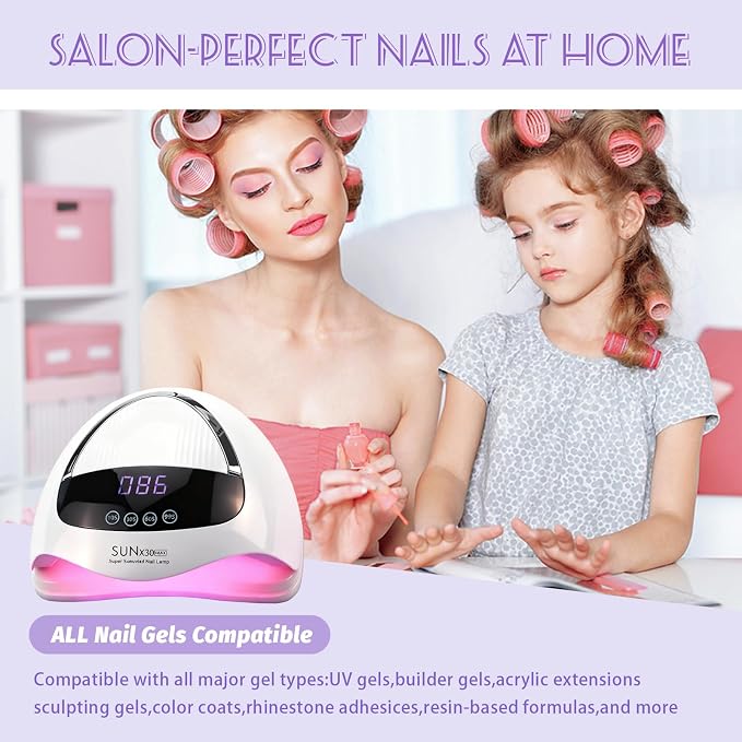 500W UV LED Nail Lamp, 90 LEDs Gel Nail Dryer for Fast Curing with LCD Display, 4 Timer Settings & Auto Sensor, Salon-Grade Nail Light for Home and Nail Salon Use