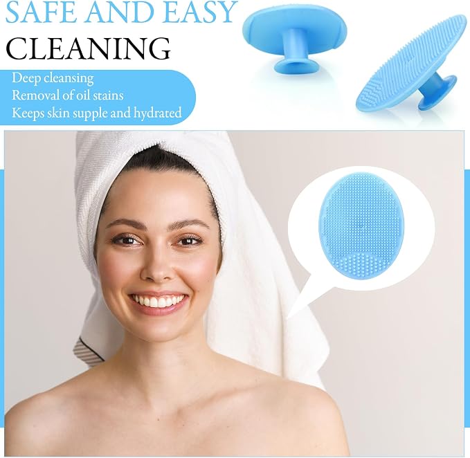 Nuogo 20 Pack Face Scrubber Soft Silicone Facial Cleansing Brush Wash Brush for Deep Cleaning, Face Scrub Brushes for Massage Faces Exfoliator Blackhead Removing Faces Cleansing Pads (Light Blue)