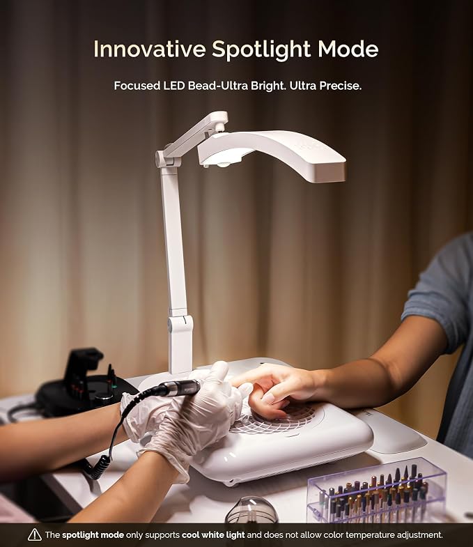 MelodySusie Multi-Functional Manicure Table Lamp S-Pro25A for Nail Techs | Professional Nail Desk Light with Adjustable Arm, Dimmable Brightness & 3 Color Temperatures for Nail Art