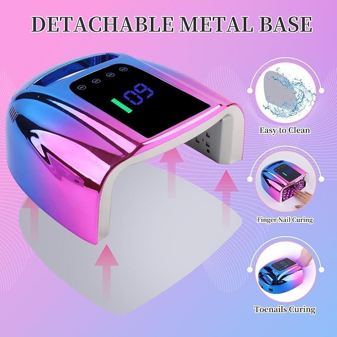 96W Rechargeable UV LED Nail Lamp, Portable Cordless UV Light for Nails with LCD Display Auto Sensor, 4 Timer Setting and Smart Sensor Nail Dryer,Nail Cure Light with Removable Bottom (Blue)