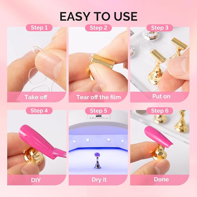 MelodySusie Nail Stand for Press Ons, Big Transparent Acrylic Magnetic Base for Practice Painting Display with Brush Holder and 100 Pcs Reusable Double-Sided Tape for Home DIY Salon Supplies