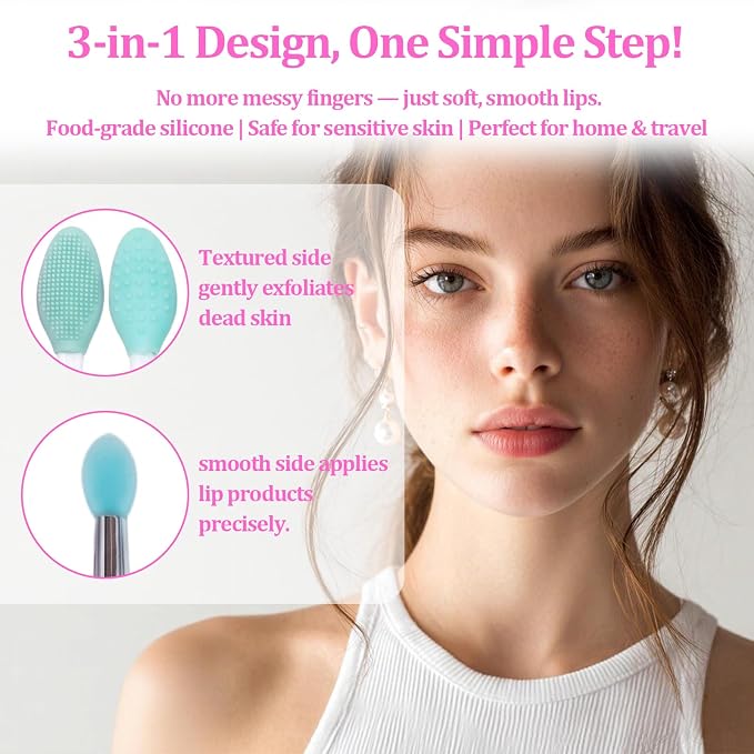 5 Pcs Lip Scrub Brush，3-in-1 Silicone Lip Scrub Tool for Dark Lips，Lip Scrubber Exfoliator,Double-Sided Silicone Lip Brush Tool for Exfoliating Lips