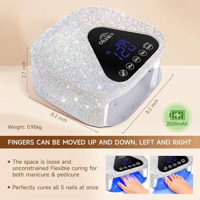 UV LED Nail Lamp with UV Gloves,Magnetic Metal Mirror Base Cordless Nail Dryer, Gel Polish Curing Light with 4 Timers,Touch Control Display,Auto Sensor for Professional Salon & Home