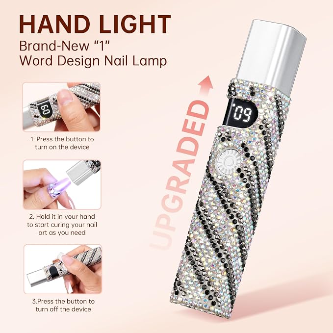 Handheld Cordless UV Nail Lamp with LCD Display | Mini UV LED Light for Gel Nails, Portable Flash Cure Lamp, Rechargeable USB Nail Dryer Fast Curing Salon & Home DIY