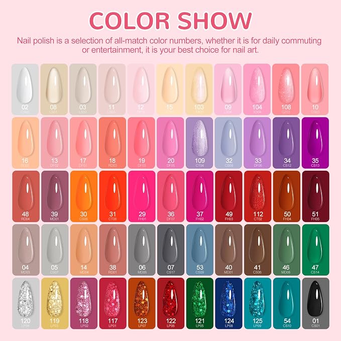 PEACECOLOR 60Pcs Gel Nail Polish Set - 55 Colors Gel Polish with Base Coat & 4 Effects Top Coat All Seasons Color Nail Polish Set Nail Kit Gifts for Women Girls Teens Nail Salon at Home