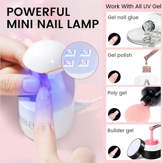 AILLSA Gel Nail Tips & Gel Glue Kit Medium Square Nail Tips 120pcs | Upgrade Glue Gel for Fake Tips Press on Nails, Nail Extensions Kit with Portable Nail Lamp for Beginners