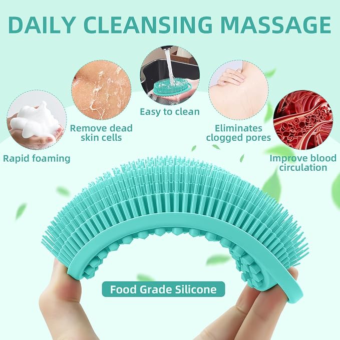 Silicone Body Scrubber 4 Pack, Double-Sided Silicone Loofah Shower Body Scrubber for Men & Women, Soft Exfoliating Silicone Bath Scrubber with Hanging Handle, Quick Foaming Body Wash Scrubber 4 colors