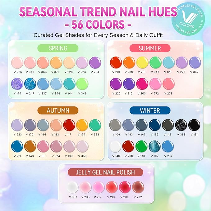 VANREESA 95PCS Gel Nail Polish Set with Nail Lamp and Electric Nail Drill | 56 All Seasons Colors Gel Nail Polish with Base Coat & 4 Top Coat Professional Gel Nail Kit for Beginners Gifts for Women