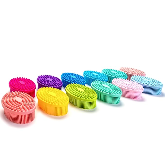 Premium Sensory Brush for Kids or Autism,Soft Silicone Body Scrubber,2 in 1 Sensory Room Occupational Therapy Sensory Brushes,Silicone Loofah,Pet Shower Brush Bath Brush Shampoo Brush(Oval-Green)