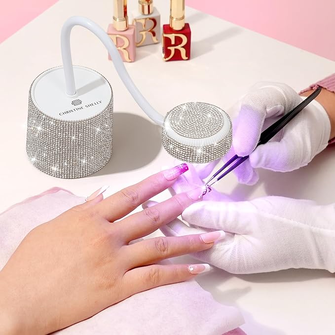 Flash Cure Nail Lamp, UV Nail Lamp for Gel Nails, Cordless Auto Sensor | 27W | Type-C | 1500mAh | Rhinestone | Mini Size | Easy to Carry | DIY Manicure | White Diamond