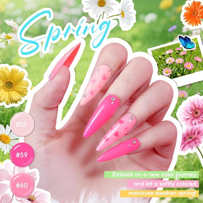 PEACECOLOR 60PCs Gel Nail Polish Set 55 Colors Gel Polish Kit with Glossy/Matte/Glitter 5Pcs Top Coat & Base Coat Soak Off U V Lamp Glitter Pink White Spring Summer Nail Kit Gifts for Women