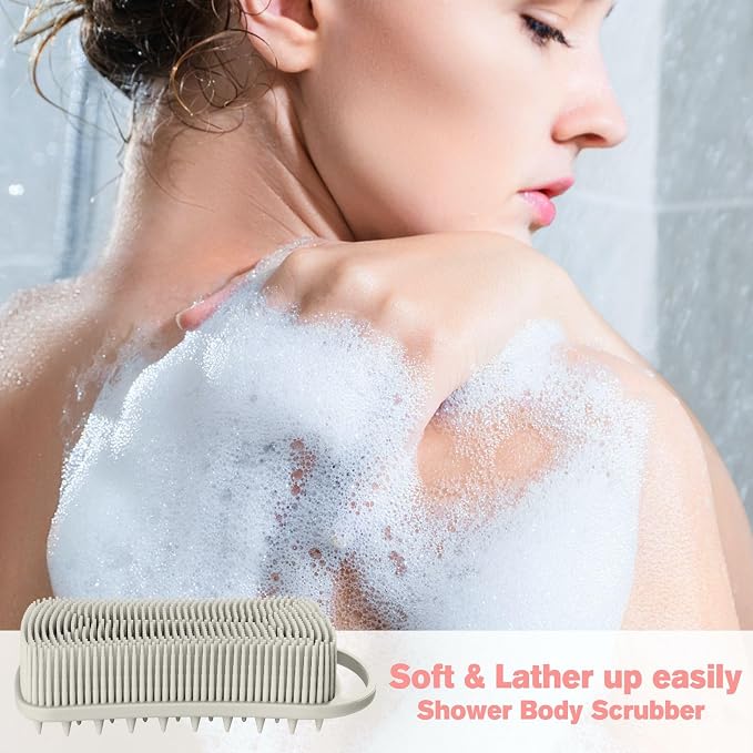 2PCS Silicone Body Scrubber, Loofah for Women, Shower Cleaner Scrub Brush | Gentle Exfoliating Shower Bath Brush, Rubber Body Wash Deep Cleaning & Exfoliator & Massage, Travel-Friendly for Bathroom