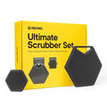 TOOLETRIES The Ultimate Silicone Scrubber Set - Charcoal | Complete silicone shower set with two scrubbers and matching removble and resuable holders for organised bathroom storage.
