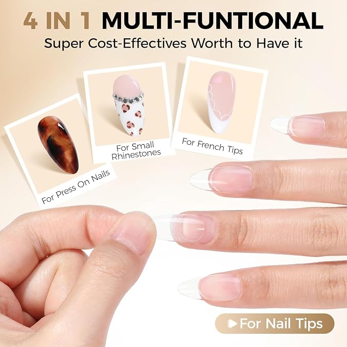 UNA GELLA Short Almond Gel Nail Tips Kit Strong, No U V Lamp Needed Nail Tips and Glue Kit, 216Pcs Pre-etched Soft Gel Fake Nails with Air Dry Nail Glue for Press On Nails & Beginners DIY Gift