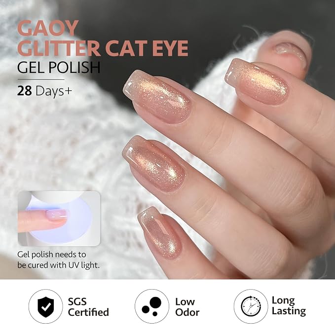GAOY Glitter Cat Eye Gel Nail Polish Set 6 Colors with Magnet, Gold Brown | 6 Fall Colors, Maillard Caramel Amber Nail Art DIY at Home, Salon Manicure Pedicure, UV Lamp Required, Gift for Women