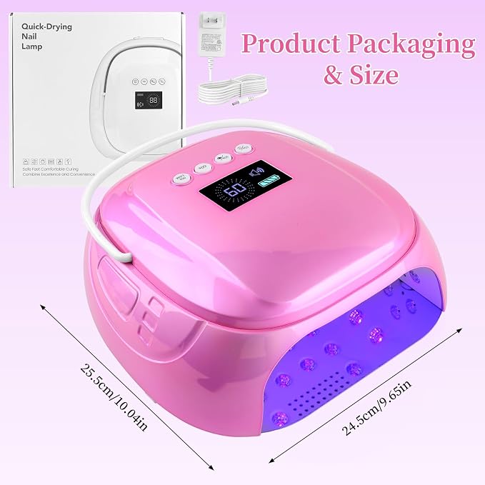 126W Rechargeable UV LED Nail Lamp, Portable Cordless Nail Dryer with Auto Sensor and 4 Timer Settings, Professional Curing Lamp for Gel Polish and Salon (Plating Pink)