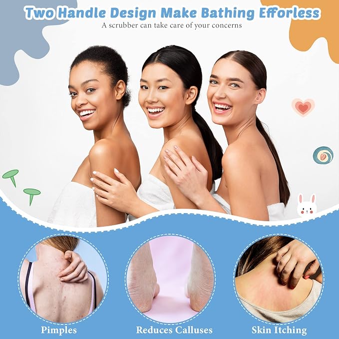 4 Pack Exfoliating Washcloth Back Scrubber Set, 2 Exfoliating Body Scrubber Nylon Back Body Scrub Towel, 2 Pairs Shower Gloves for Women Men Bath Shower Exfoliation(Gray, Blue)
