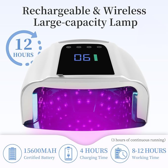 96W Rechargeable UV LED Nail Lamp, Cordless UV Light for Nails with LCD Display Auto Sensor, 4 Timer Setting and Smart Sensor Nail Dryer,Nail Cure Light with Removable Bottom(Sliver)
