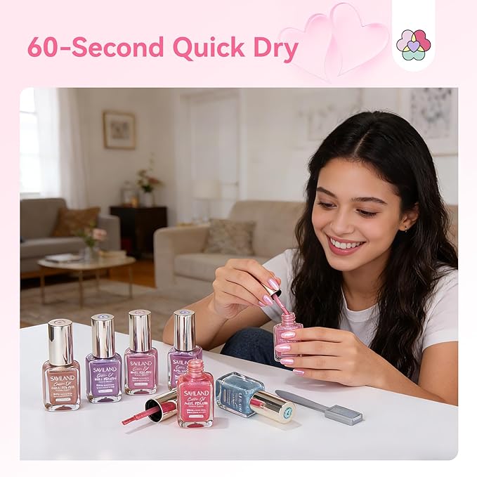 SAVILAND Valentine Nail Polish Set, 6 Romantic Pink Colors, 0.34 Fl.oz | Quick Dry, Cat Eye Shimmer, Magnetic Fingernail Polish with Magnet Stick, DIY Home Manicure Gift for Women Girls