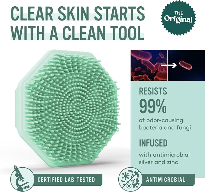 Sud Scrub® Antimicrobial Silicone Face Scrubber, 1 Pack, Gentle Face Exfoliator for Sensitive Skin, Eco Friendly Facial Cleansing Brush, Exfoliating Face Brush for Men and Women (Mint)