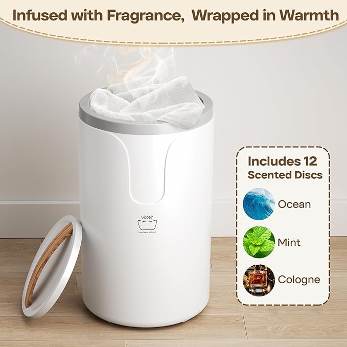 20L Luxury Towel Warmer for Bathroom, Dual Heat, 30/60/90 Min Presets, Stainless Steel Interior, Tip-Over Auto Shut-Off, Includes 12 Fragrance Discs, Perfect Spa Gift for Home