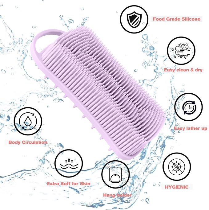 2PCS Silicone Body Scrubber, Loofah for Women, Shower Cleaner Scrub Brush | Gentle Exfoliating Shower Bath Brush, Rubber Body Wash Deep Cleaning & Exfoliator & Massage, Travel-Friendly for Bathroom