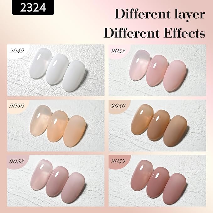 CANNI 9ML Jelly Gel Nail Polish Set, 6 Sheer Nude Shades UV LED Soak Off | Smooth Application • Highly Pigmented • Glossy Finish • Long-Lasting Wear • Nail Art • Salon DIY Manicure • Easy Application