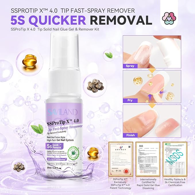 SAVILAND Solid Nail Glue Gel & Nail Glue Remover Kit: U V Light for Nails Complete Nails Tools for Press Ons Strong Nail Glue Gel Handheld Gel X Lamp for Gel Nails and Quick Press On Nail Remover | 14-day bonding, 5-second spray removal, 60-120s curing...
