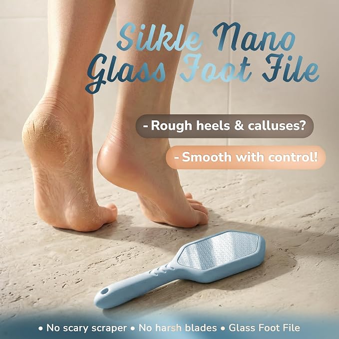 SILKLE Nano Glass Foot File - Foot Callus Remover for Feet & Foot Scrubber | Silicone Grip for Non-Slip Control - Foot Scrubber for Dead Skin, Heel Scraper for Cracked Heels & Foot Exfoliator - Blue